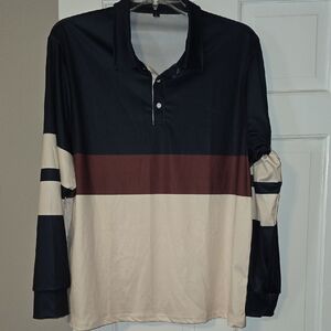 Men's Striped Long Sleeve Polo Shirt